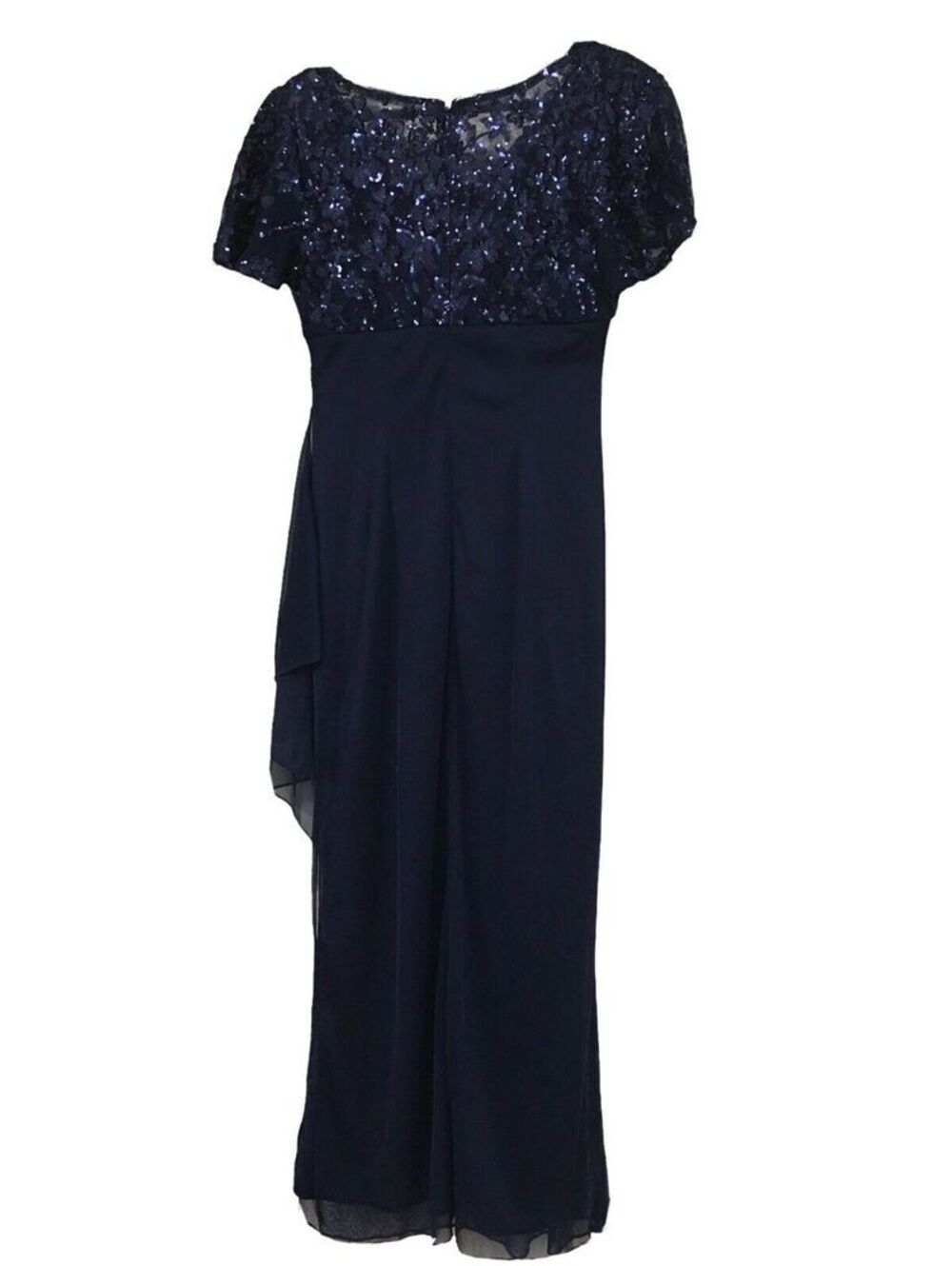 Alex Evenings Women's Petite Long Sequin Bodice Dress with Flutter Sleeves